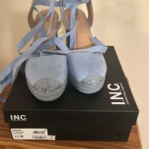 INC Women's Lace-Up Espadrille Wedge Sandals light blue, size 11M